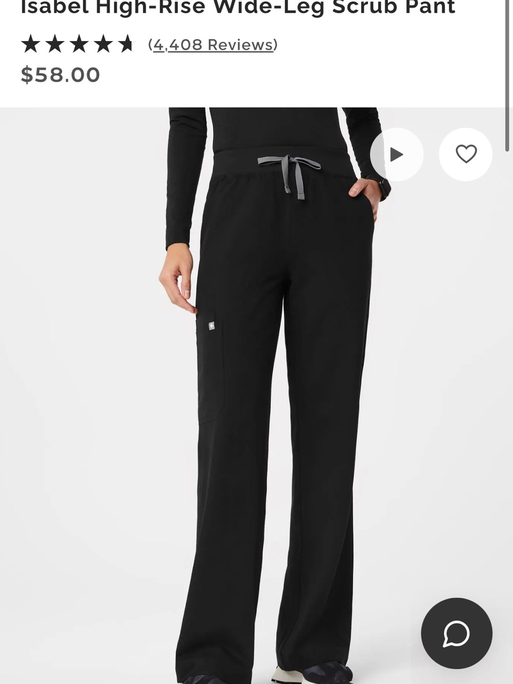 Isabel High-Rise Wide-Leg Scrub Pant - Black